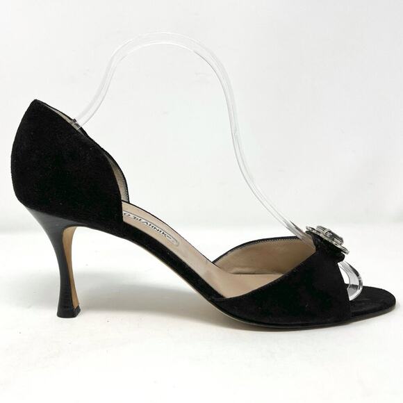 Vintage Manolo Blahnik Black Suede Peep‑Toe Pumps EU 38½ / US 8.5 - Picture 4 of 9